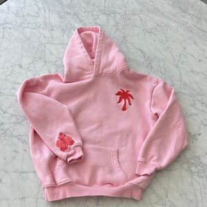 Kids Pink Palm Puff Hoodie with Palm Tree Design size xs
